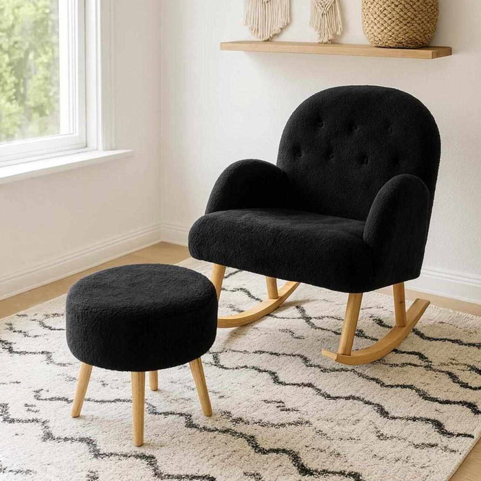 Atelier Del Sofa Conjunto de Sillón y Puff Dügmeli - Negro